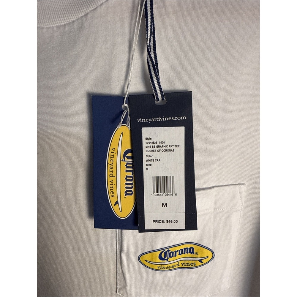 Corona x Vineyard Vines Pocket T-Shirt White Medium NWT Beer Surf Logo - Picture 2 of 7